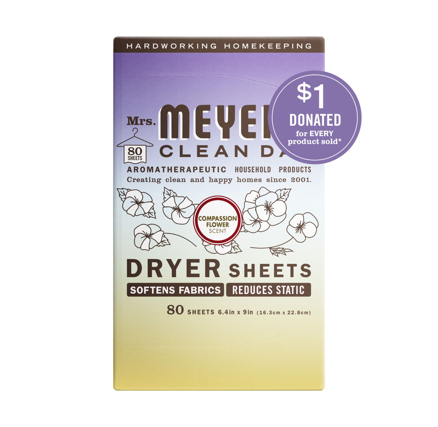 mrs meyers scented dryer sheets compassion flower back label – Mrs