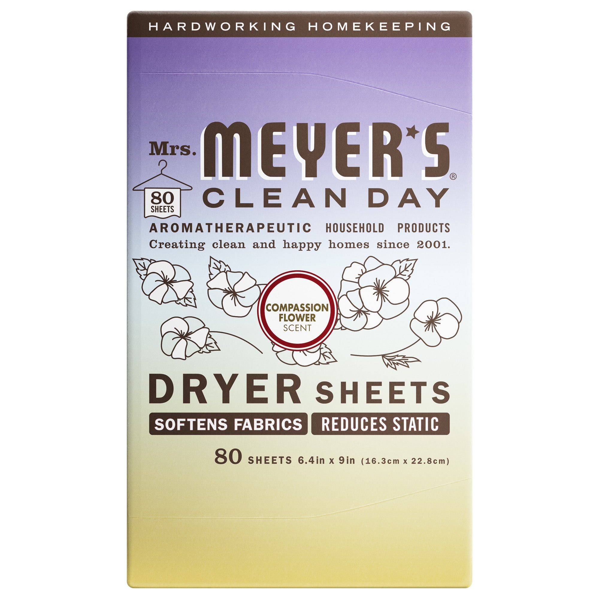 mrs meyers scented dryer sheets compassion flower back label – Mrs
