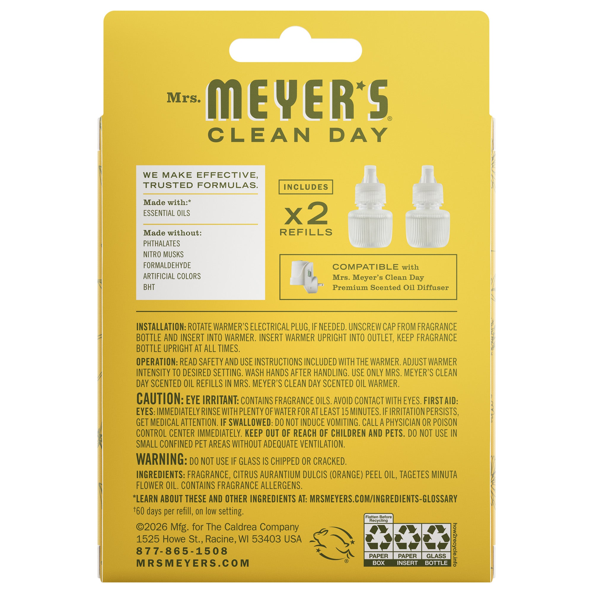 Dandelion Plug In Scented Oil Refill, 2-Pack – Mrs. Meyer's Clean Day
