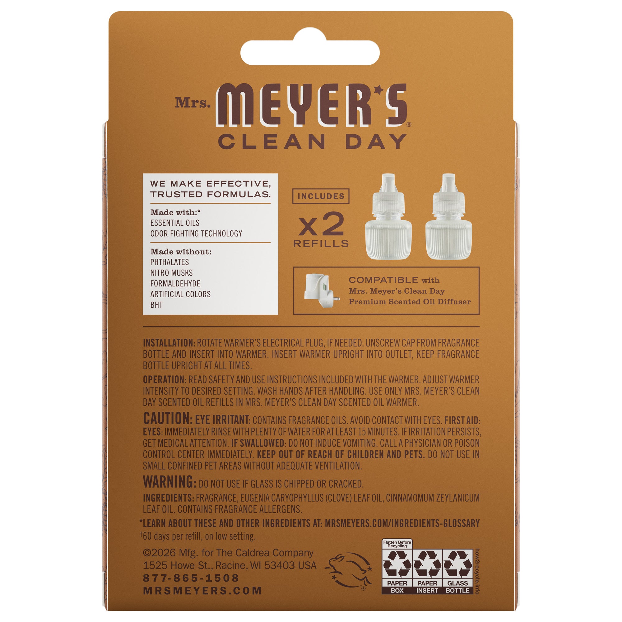 Acorn Spice Plug In Scented Oil Refill, 2-Pack – Mrs. Meyer's
