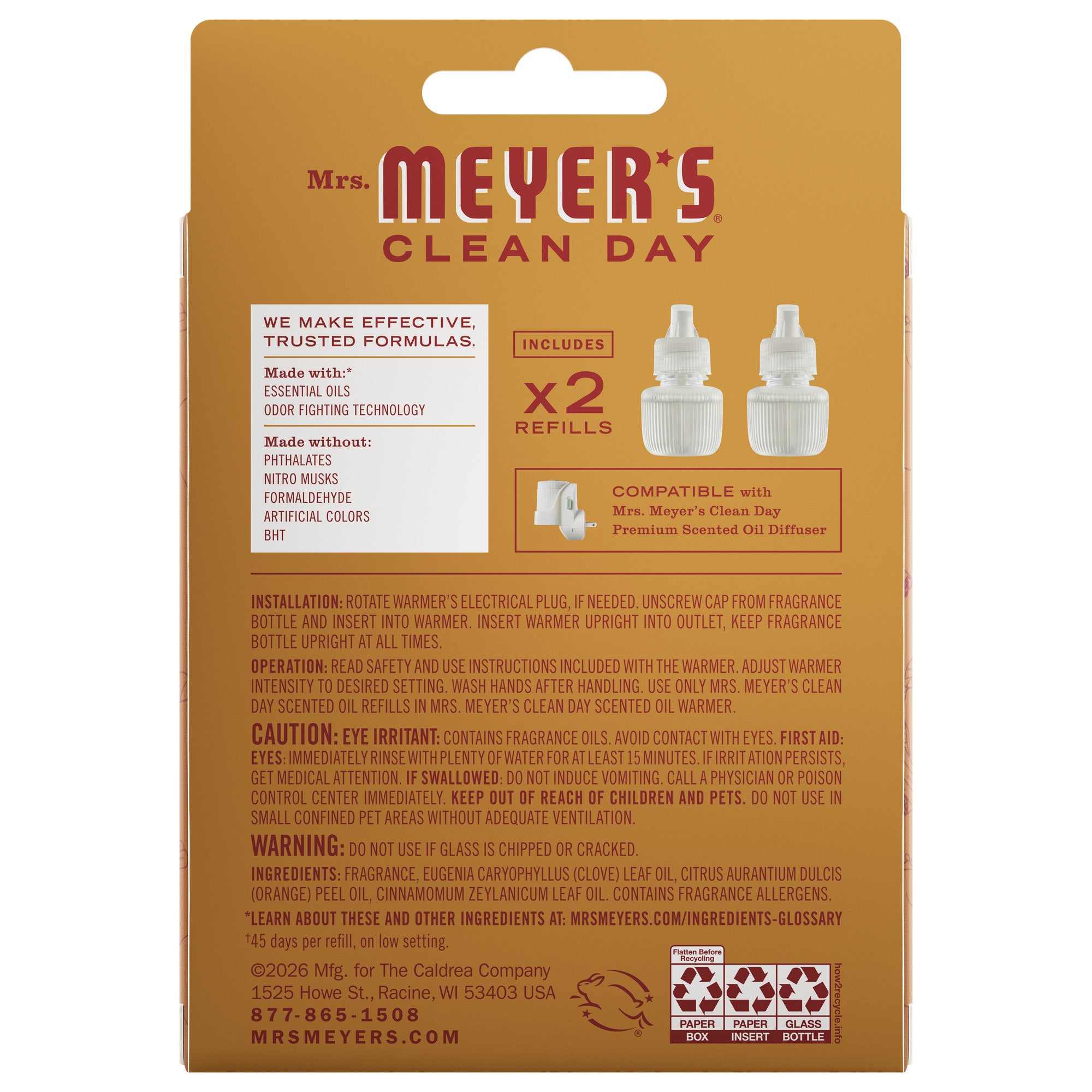 Apple Cider Plug In Scented Oil Refill, 2-Pack – Mrs. Meyer's