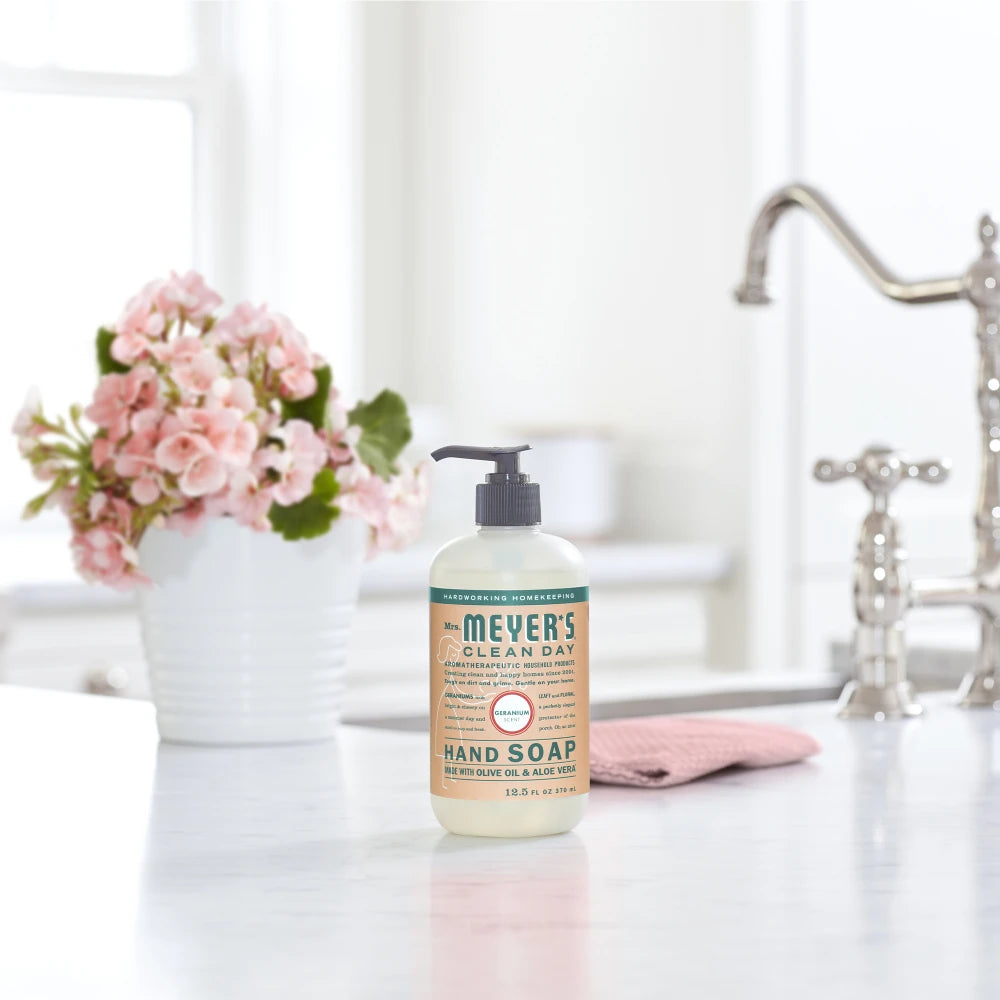 Mrs. Meyers Handseife 'Geranium' – 370 Ml (12.5 Fl Oz), Parabenfrei, Mit Geranien-Duft