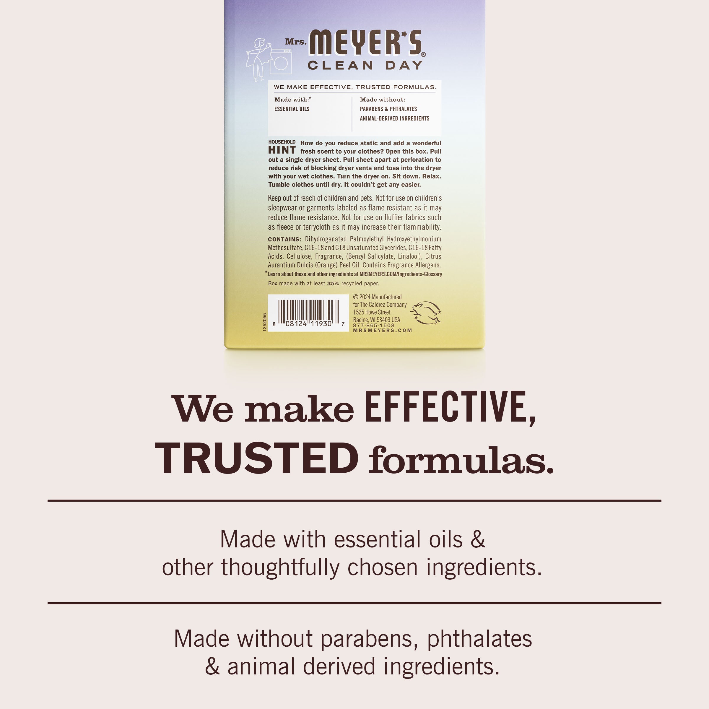 mrs meyers scented dryer sheets compassion flower back label – Mrs